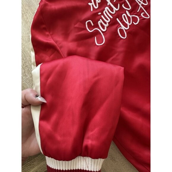 Maje Red Satin Floral Applique Bomber Jacket Size 38 - Picture 11 of 14